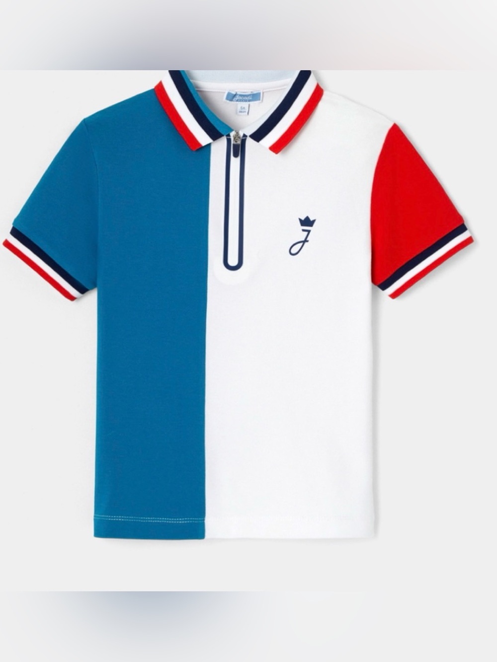 Jacadi Boys Colorblock Polo in Blue White Red with Zip